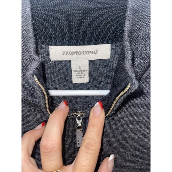 𝅺PRONTO Uomo 100% Merino Wool Long Sleeve Pullover Henley Sweater Mens Large B1 - Picture 2 of 6